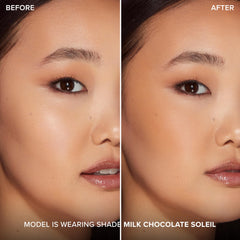 Too Faced Chocolate Soleil matte finish demonstrates a non-shiny, natural tan.