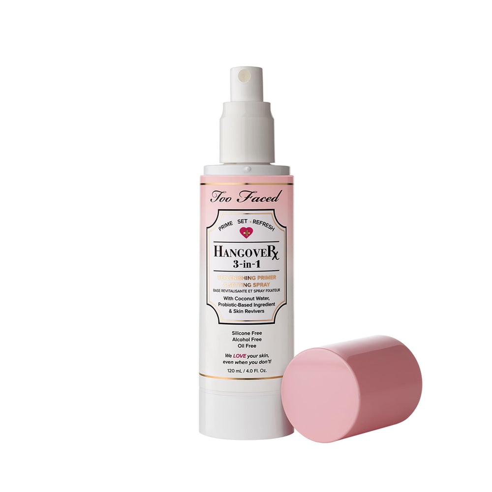 Too Faced Hangover coconut water spray provides lightweight hydration during wear