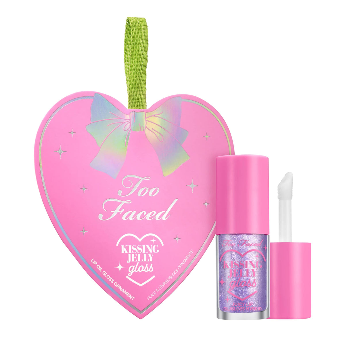 Too Faced Kissing Jelly Ornament packaging for a festive gift ready presentation.