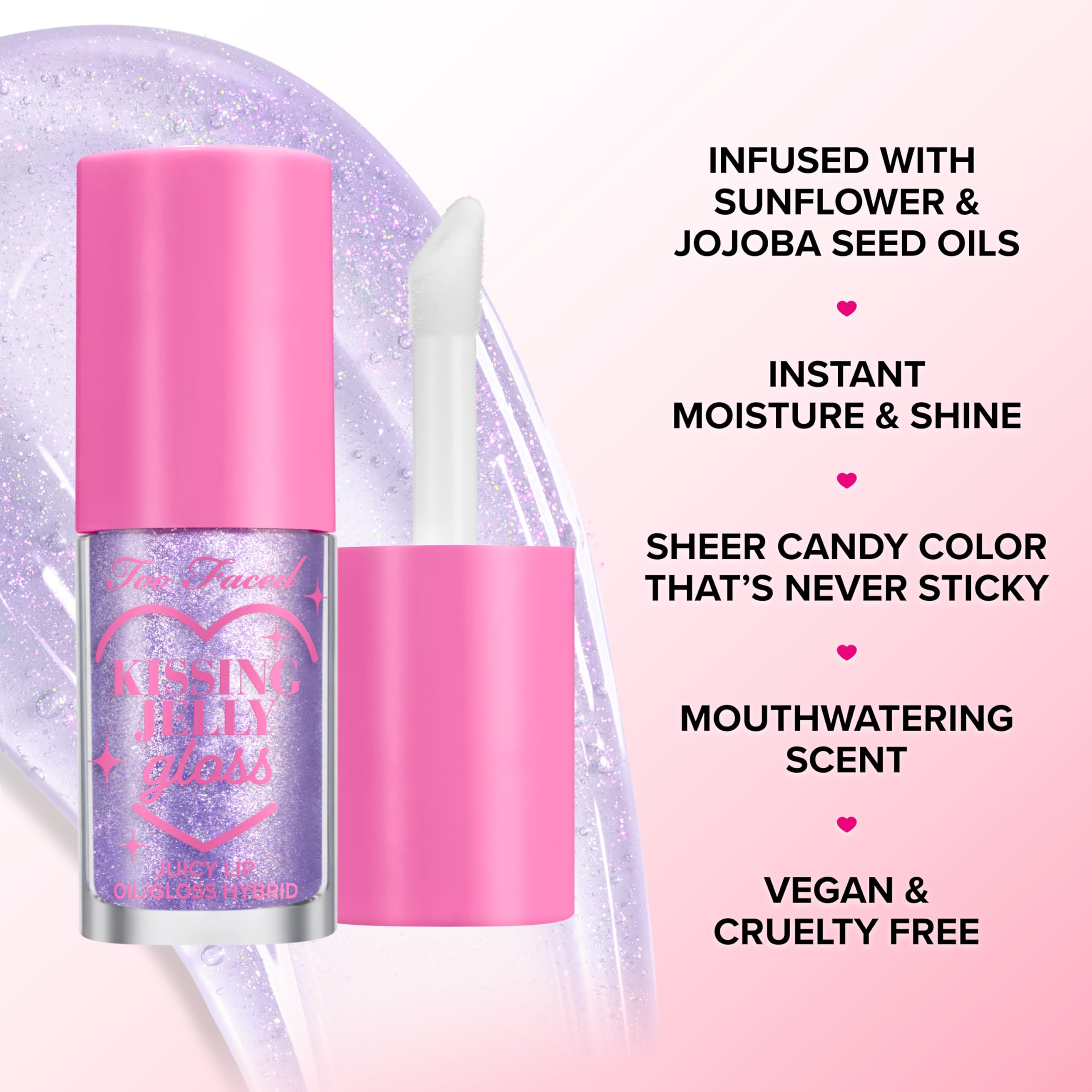 Too Faced Kissing Jelly Ornament delivers sheer candy color and shine.