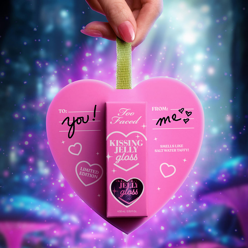 Too Faced Kissing Jelly Ornament infused with sunflower and jojoba oils.