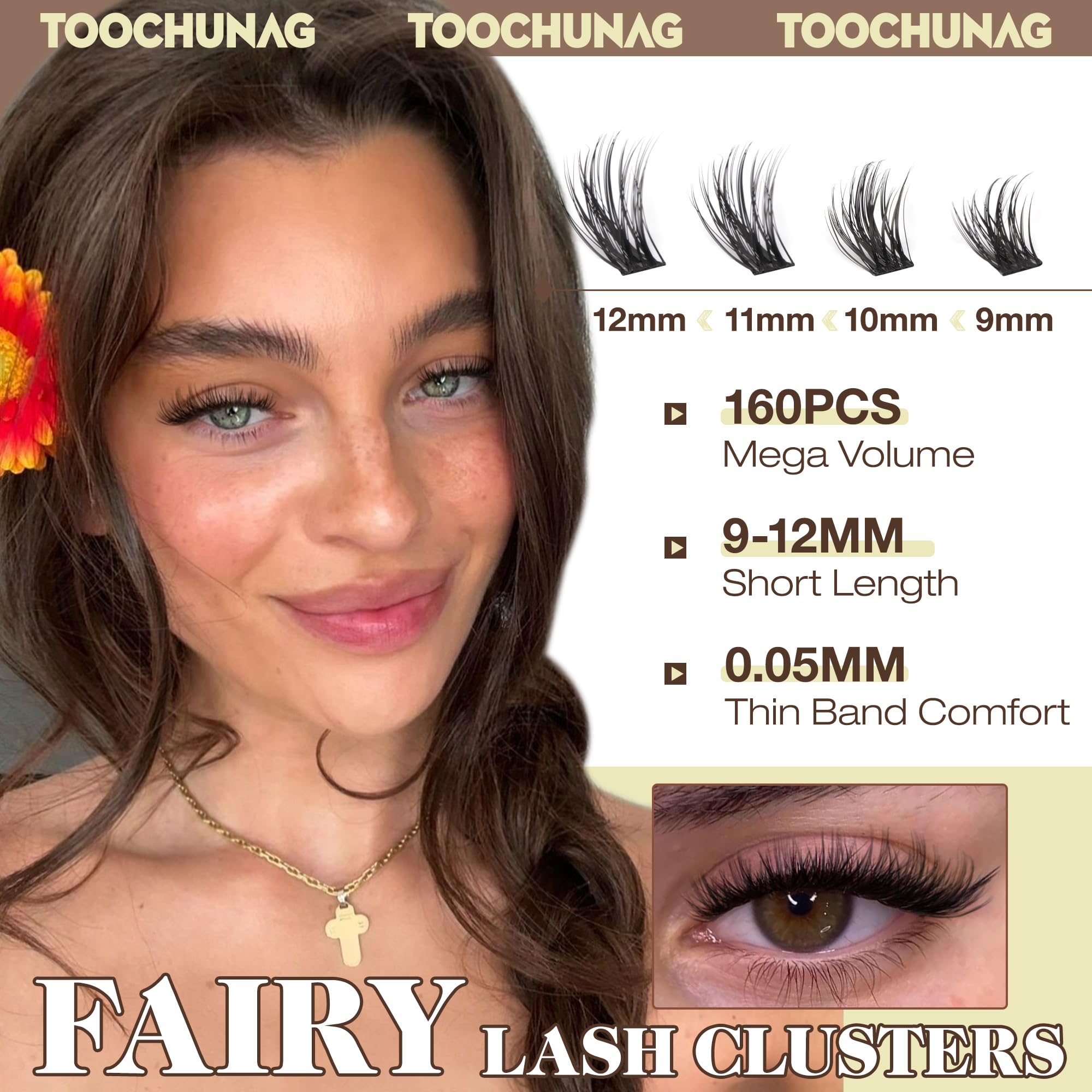 TOOCHUNAG C-curled lash clusters 9-12mm pack for everyday wear.