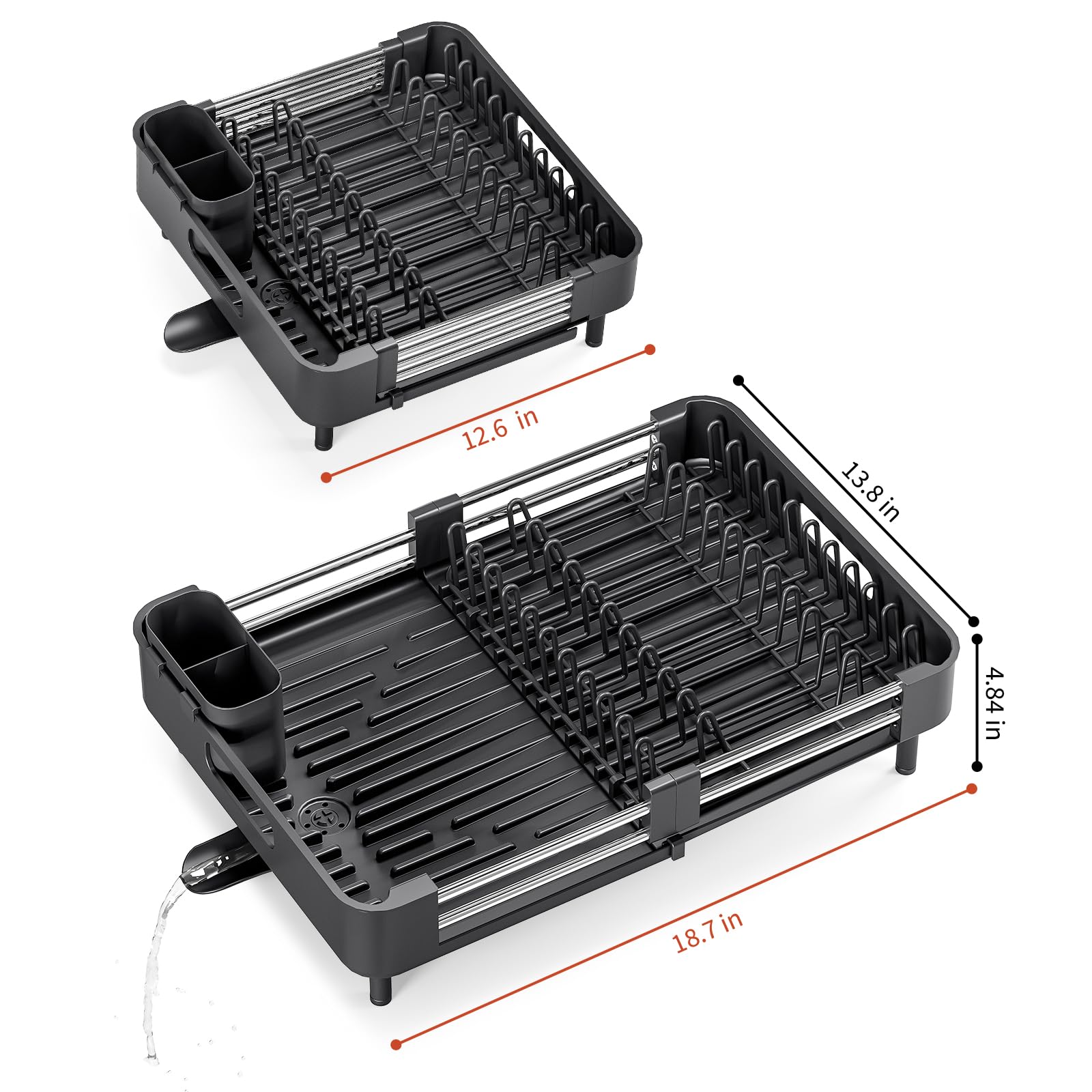 TOOLF dish drying rack in aluminum rust-proof finish on a modern countertop.