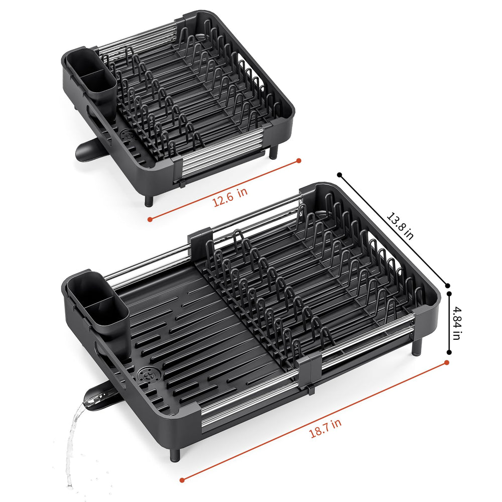 TOOLF dish drying rack in aluminum rust-proof finish on a modern countertop.