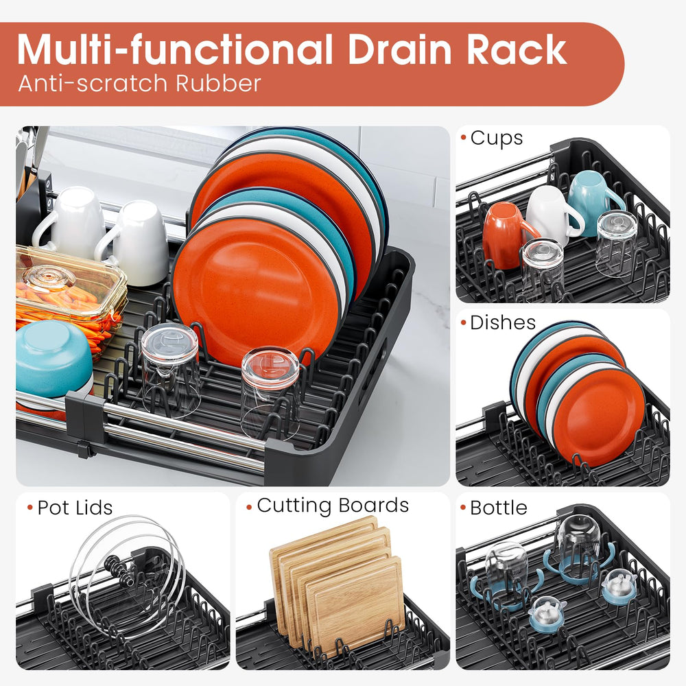 TOOLF dish drying rack non-slip feet keep it stable on counters.