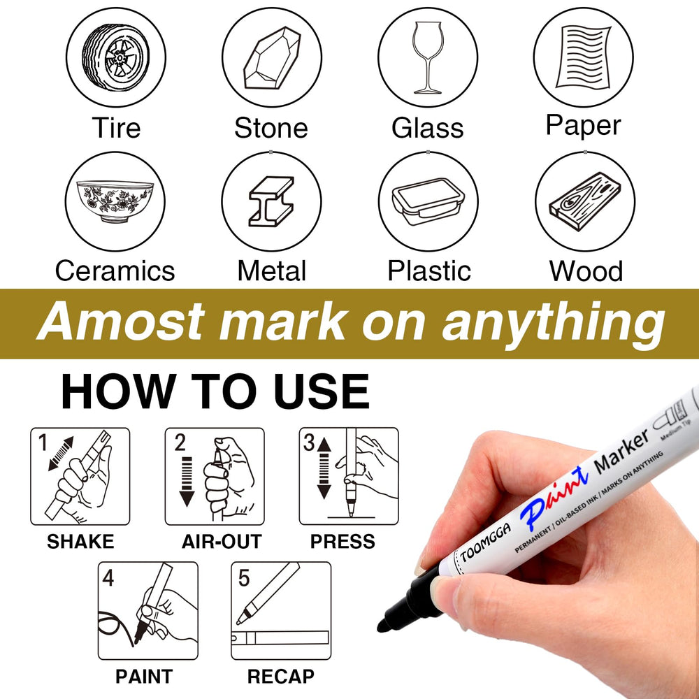 TOOMGGA white paint marker on glass shows clean, glossy finish after drying.