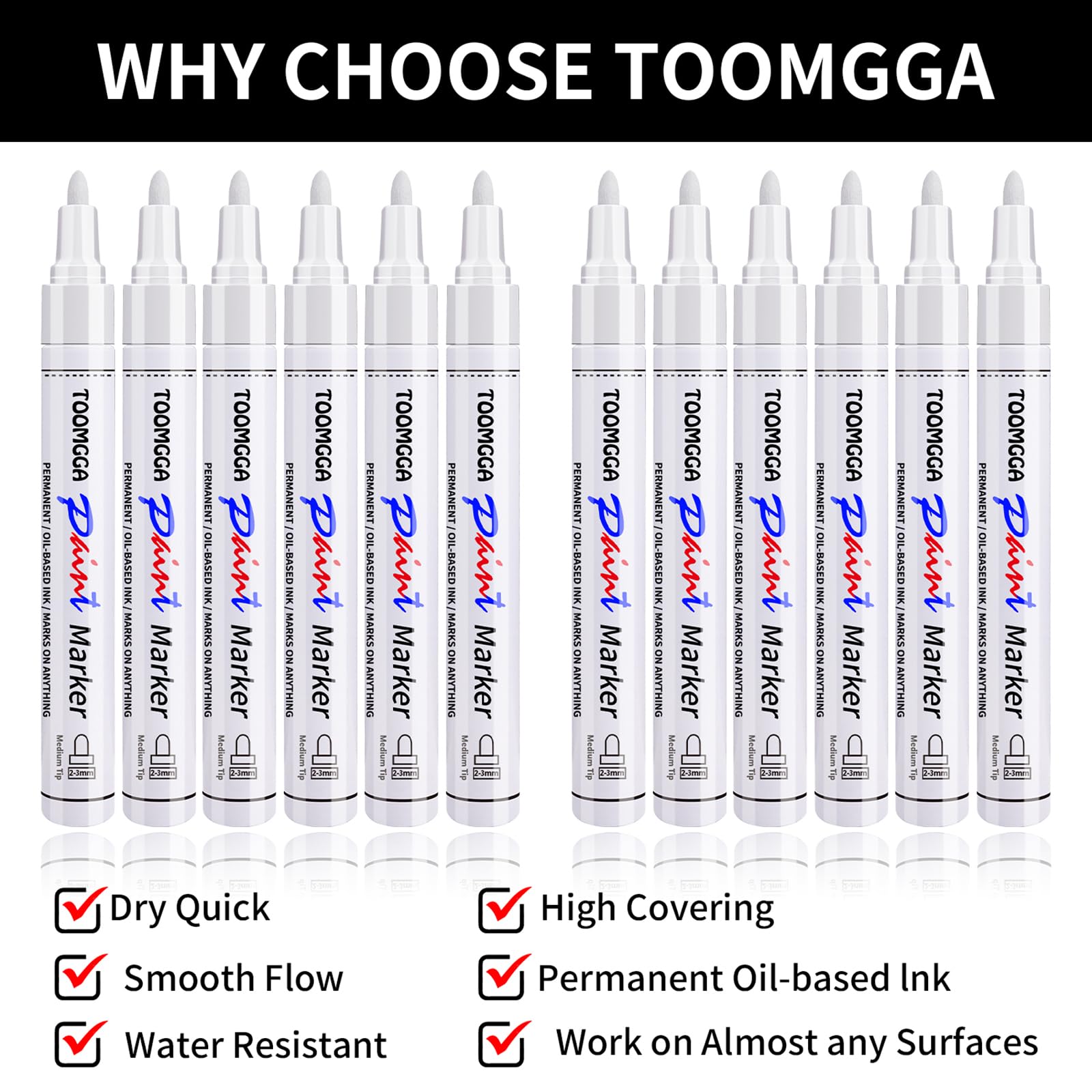 TOOMGGA white paint marker on wood displaying precise, smooth lines.