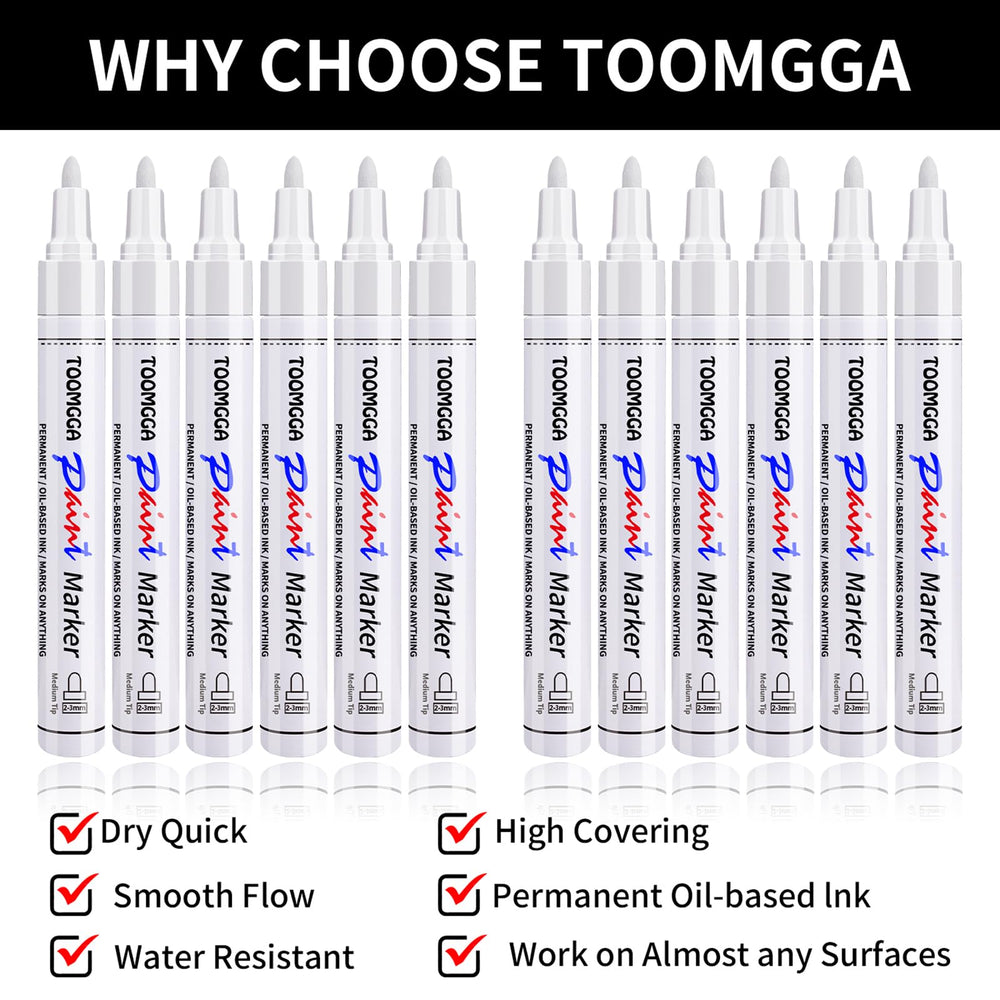 TOOMGGA white paint marker on wood displaying precise, smooth lines.