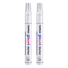 TOOMGGA white paint pens 2-pack for opaque coverage on light and dark surfaces.