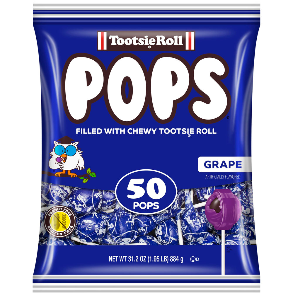 Tootsie Pops grape coating with a chocolatey center for a chewy indulgent bite.