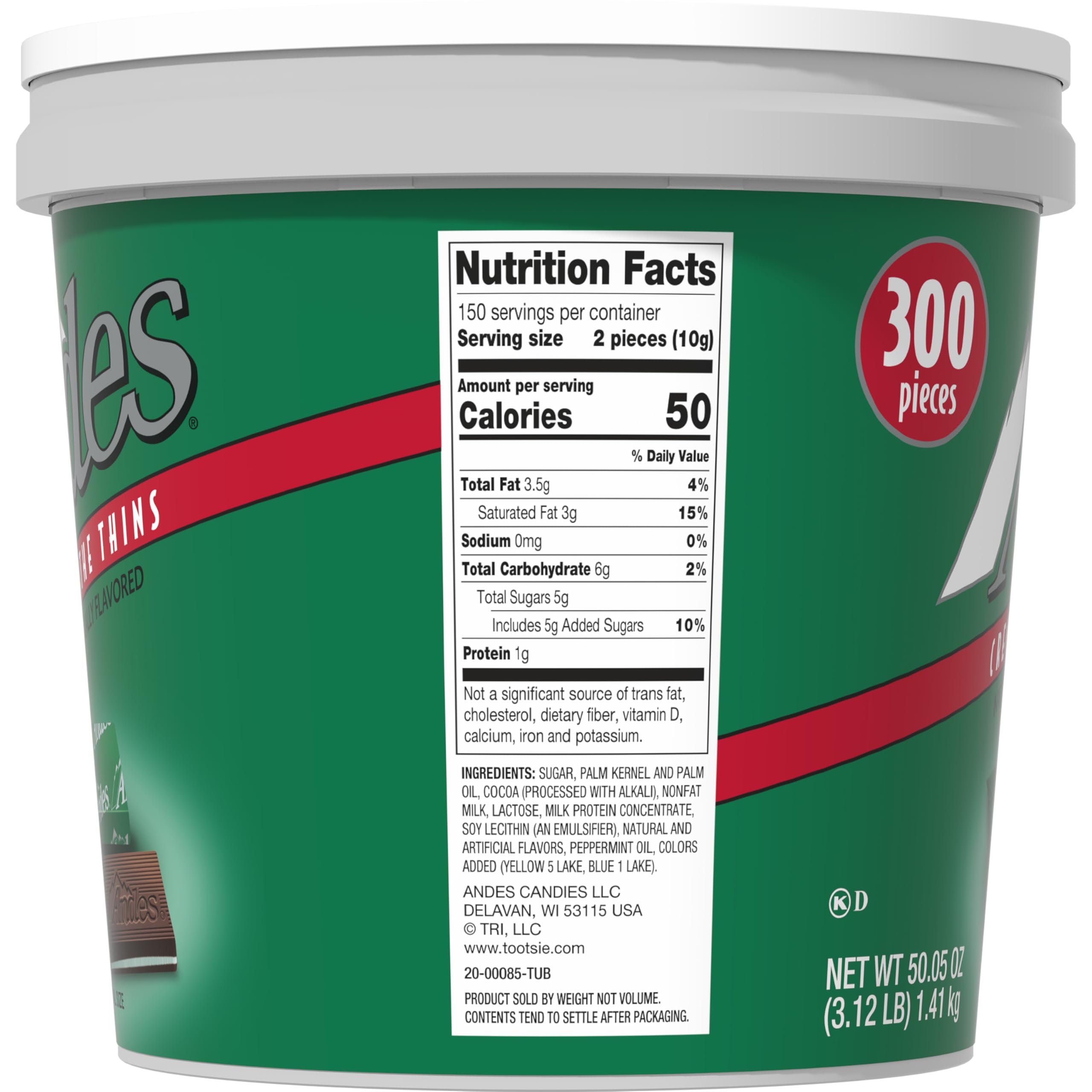 Tootsie Roll Andes Creme de Menthe Thin Mints foil-wrapped pieces for snacking anytime.