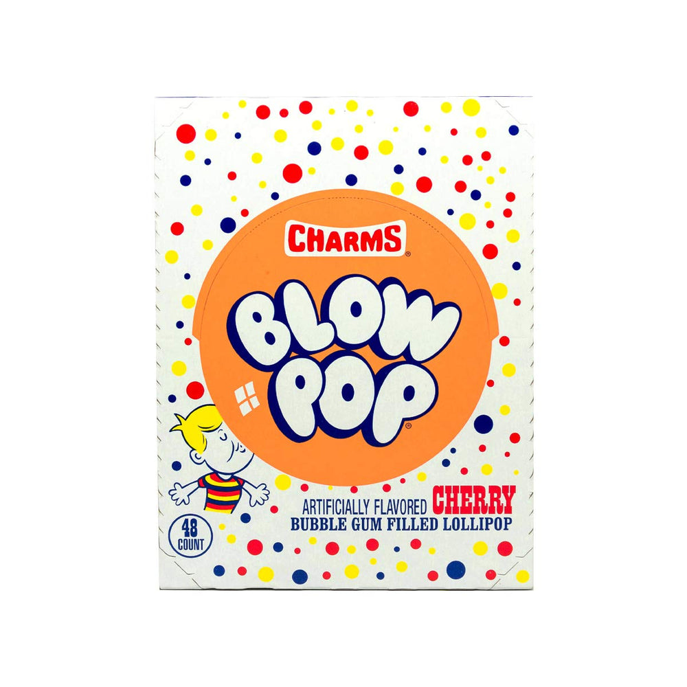 Tootsie Roll Charms Blow Pop bubble gum center visible in cherry variety