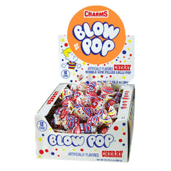 Tootsie Roll Charms Blow Pop cherry 48-count box with dual candy and gum delight