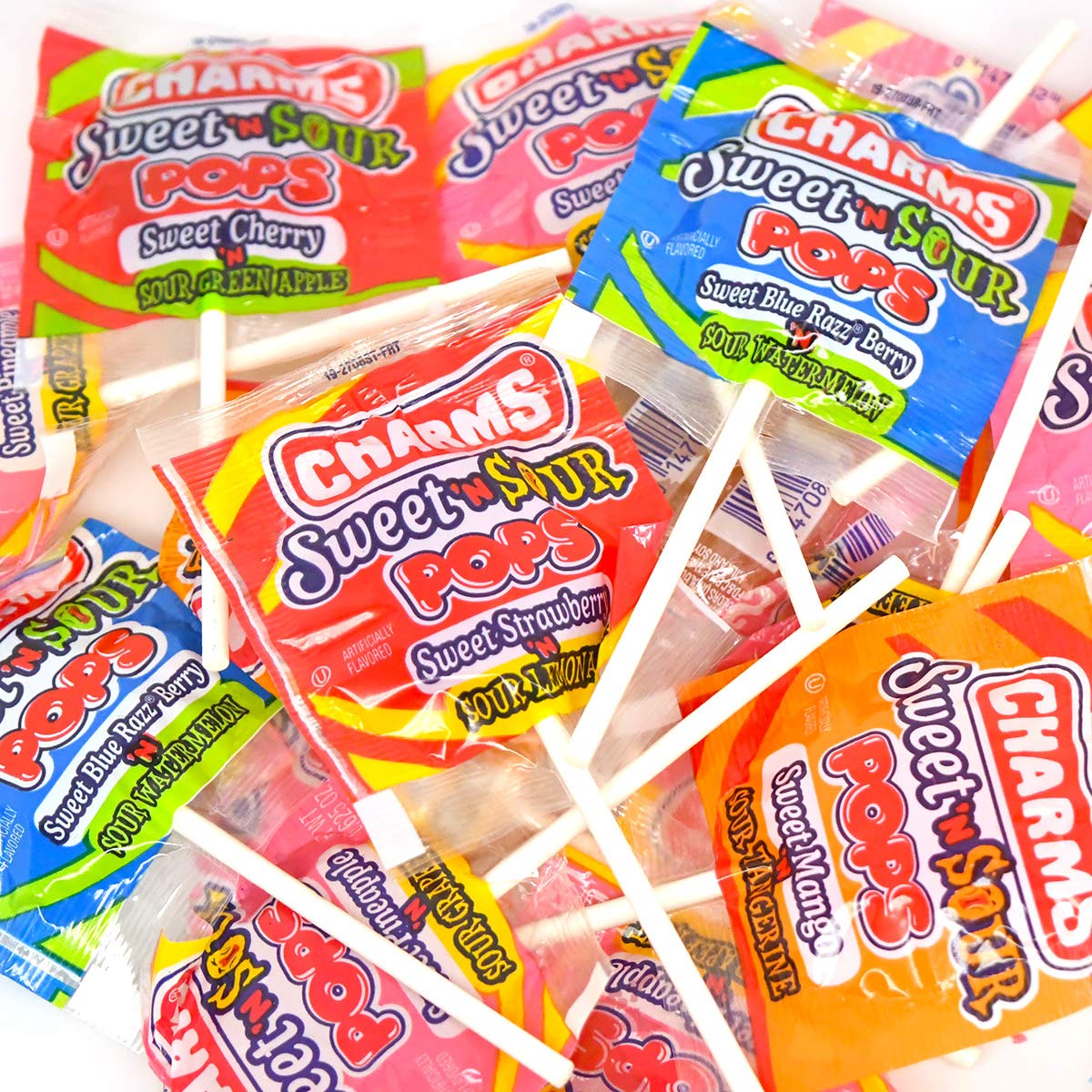 Tootsie Roll Charms Pops Strawberry-N-Sour Lemonade flavor for bright snacking