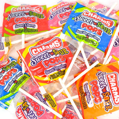 Tootsie Roll Charms Pops Strawberry-N-Sour Lemonade flavor for bright snacking