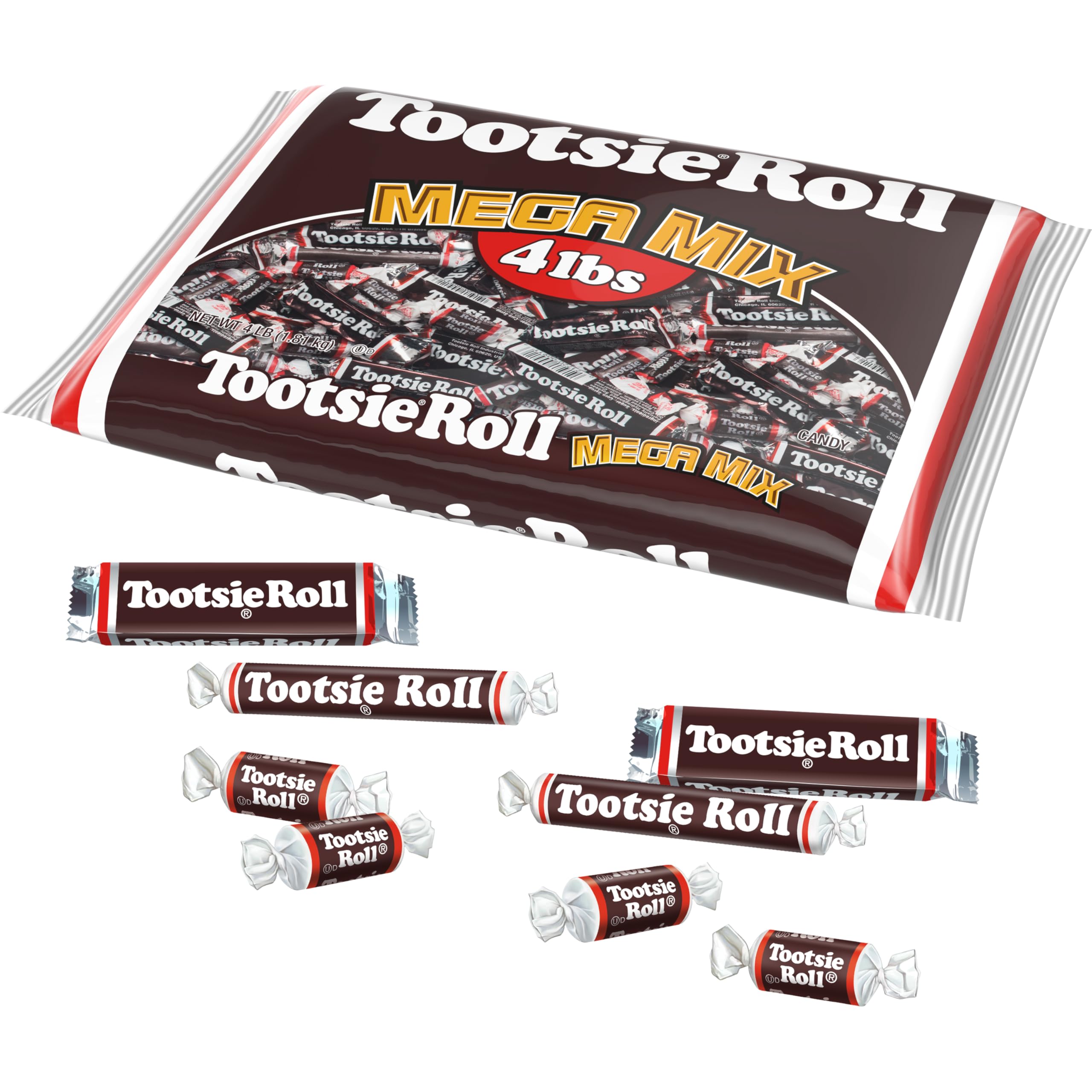 Tootsie Roll Mega Mix foil-wrap bag preserving freshness for sharing.