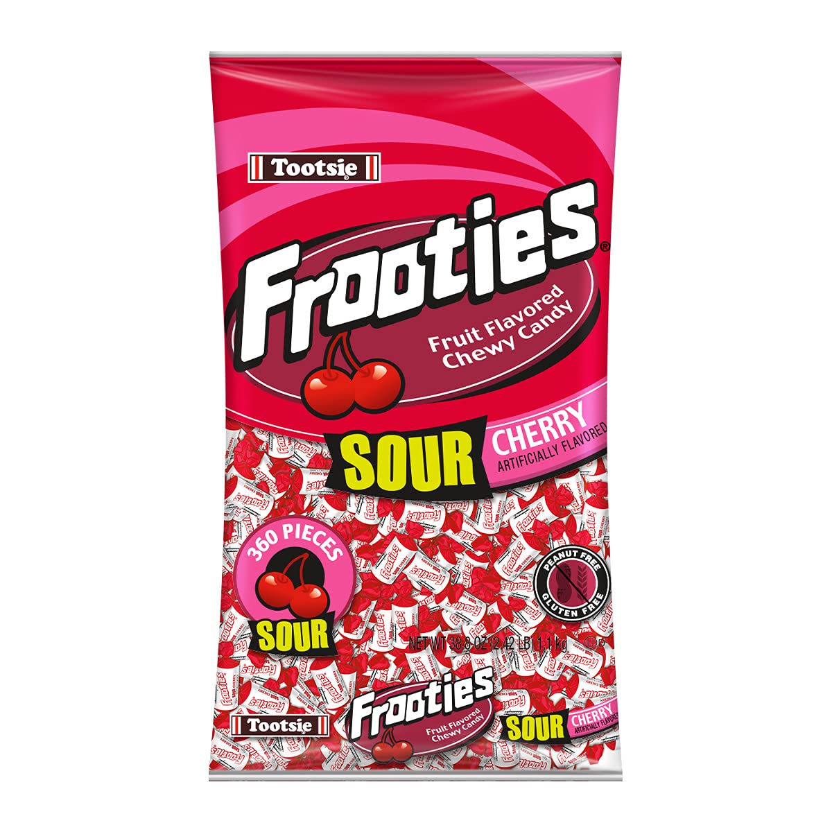 Tootsie Roll Sour Frooties red wrapper close-up, ideal for party favors.