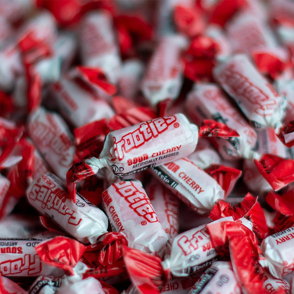 Tootsie Roll Sour Frooties Sour Cherry flavor shot for a tangy treat.