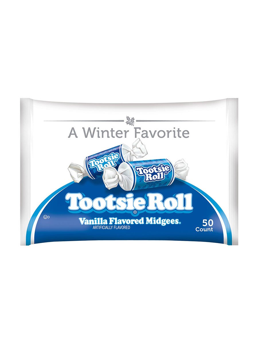 Tootsie Roll Vanilla Midgees bag, chewy vanilla candy for seasonal snacking.