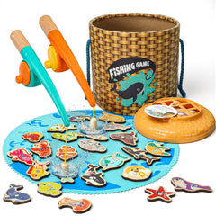 TOP BRIGHT Montessori fishing game set with wooden fish puzzles for counting.