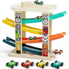 TOP BRIGHT toddler race track rooftop parking for organized play and easy car storage