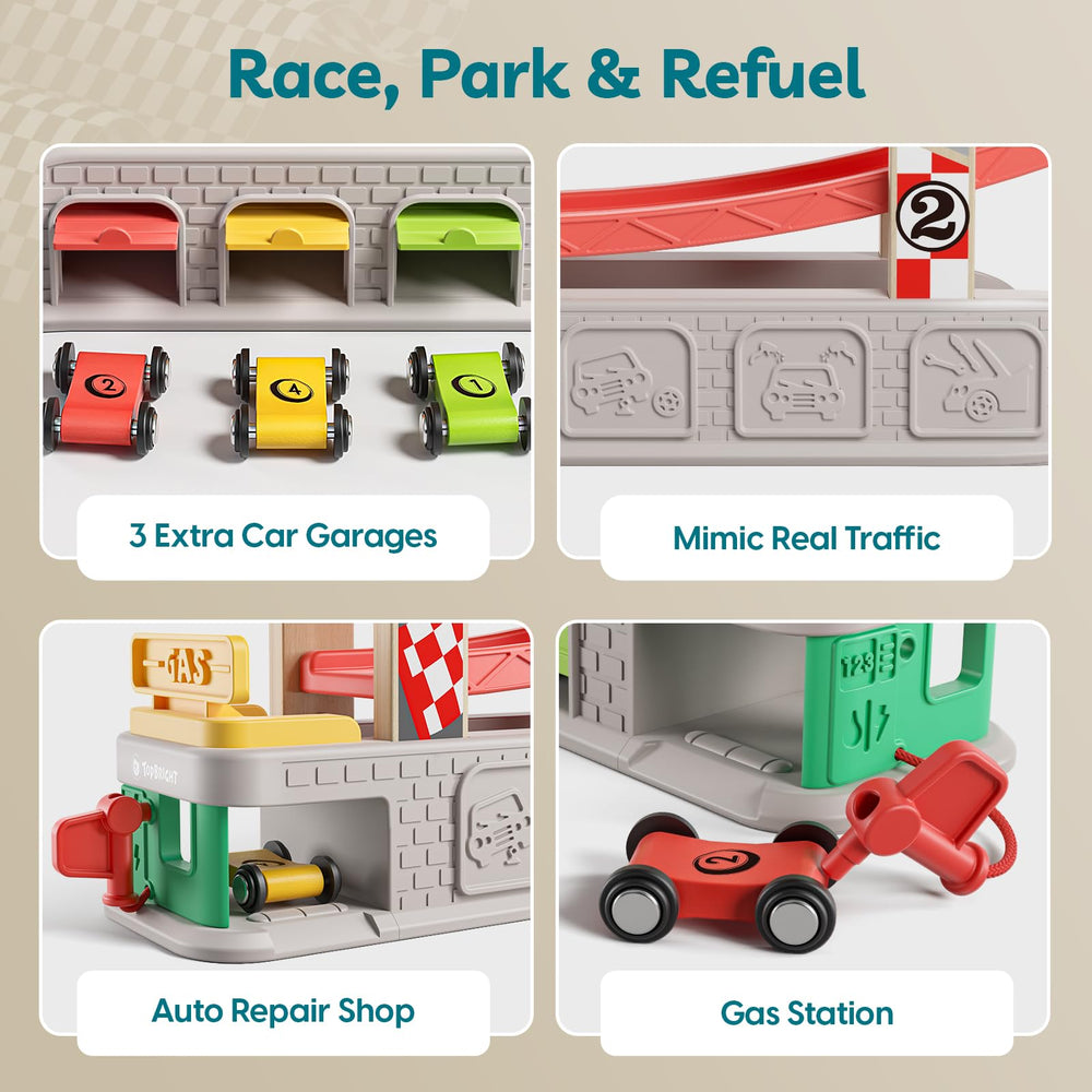 TOP BRIGHT wooden car ramps offering smooth, safe tactile play for toddlers