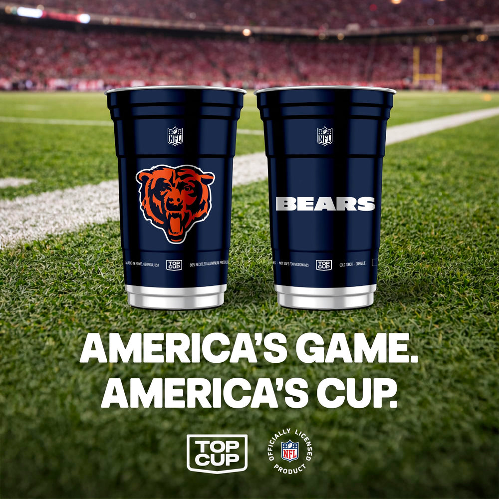 Top Cup Chicago Bears 20oz aluminum cup, cold drinks stay cooler during tailgates.