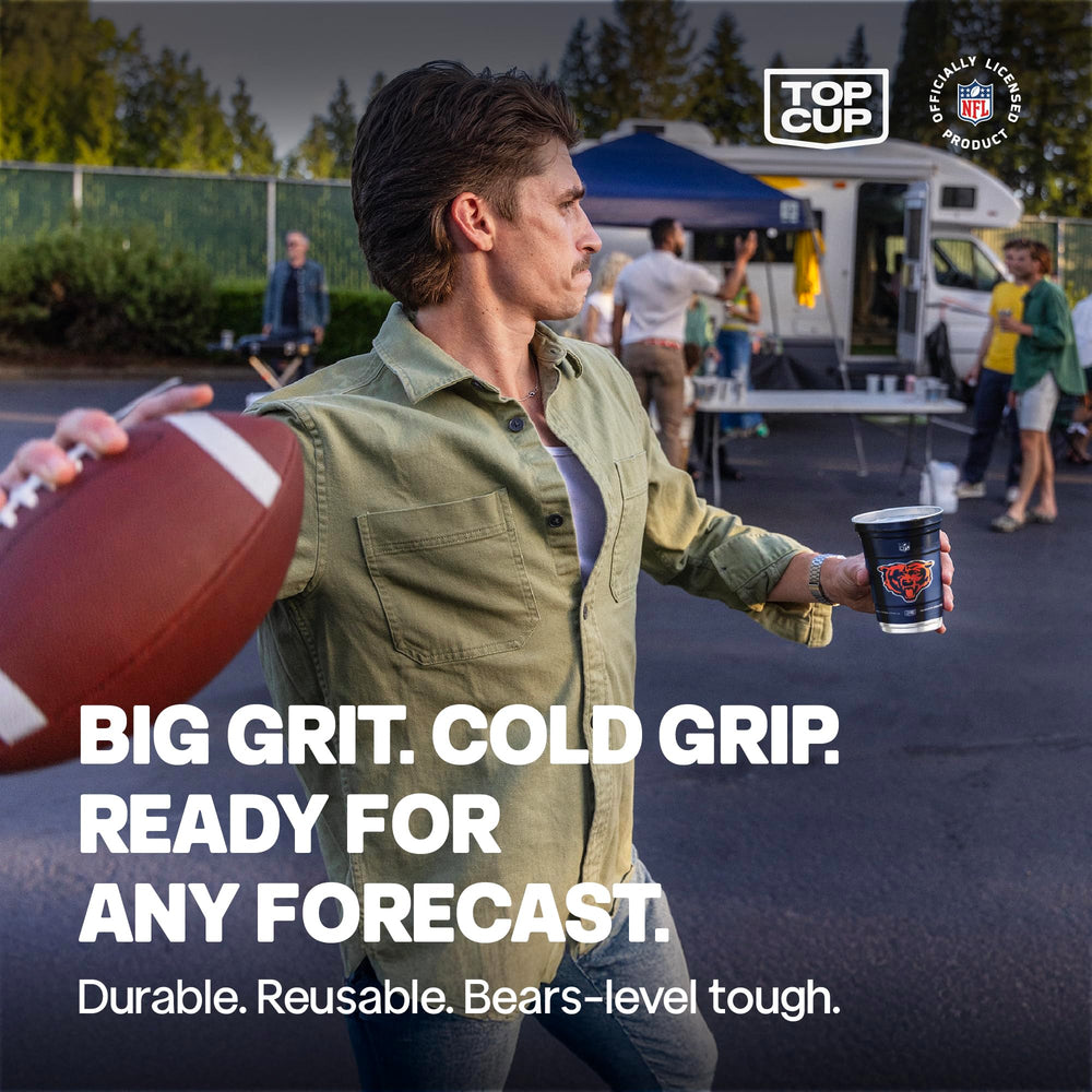 Top Cup Chicago Bears 20oz aluminum cup, stackable design fits crowded sidelines.