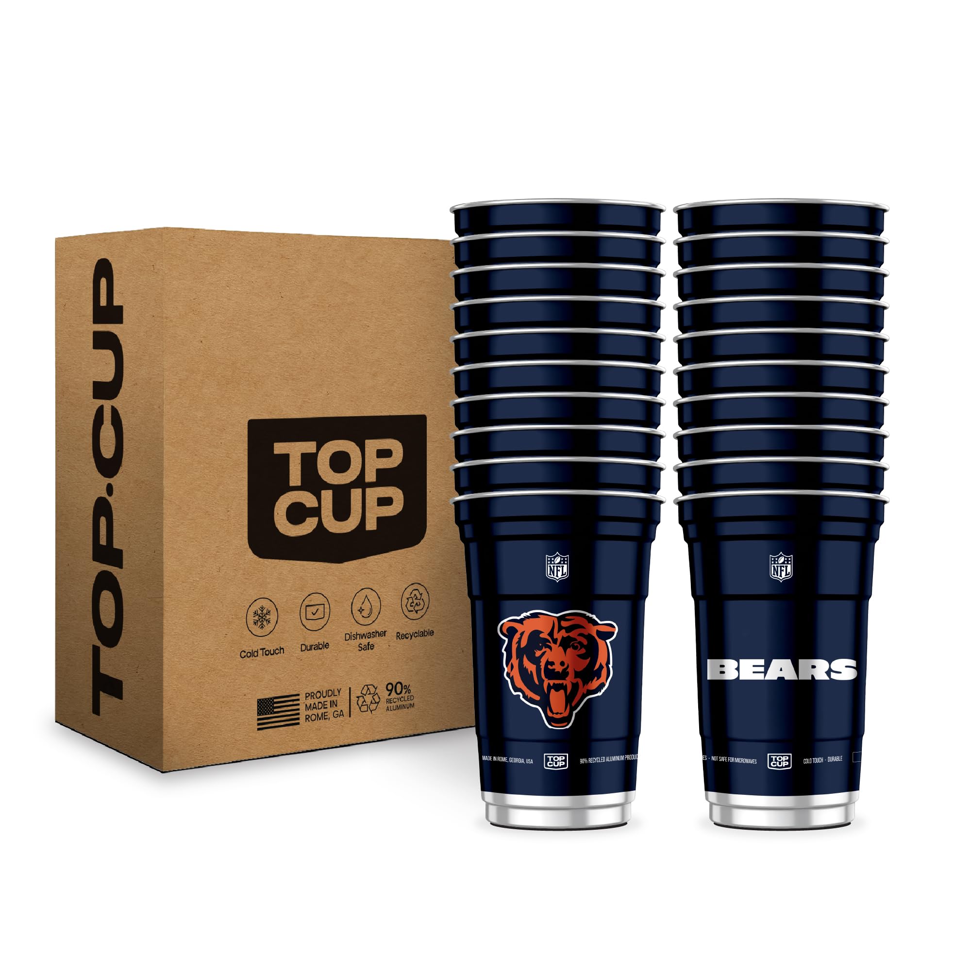 Top Cup Chicago Bears 20oz aluminum cup, team-pride display for game-day celebrations.