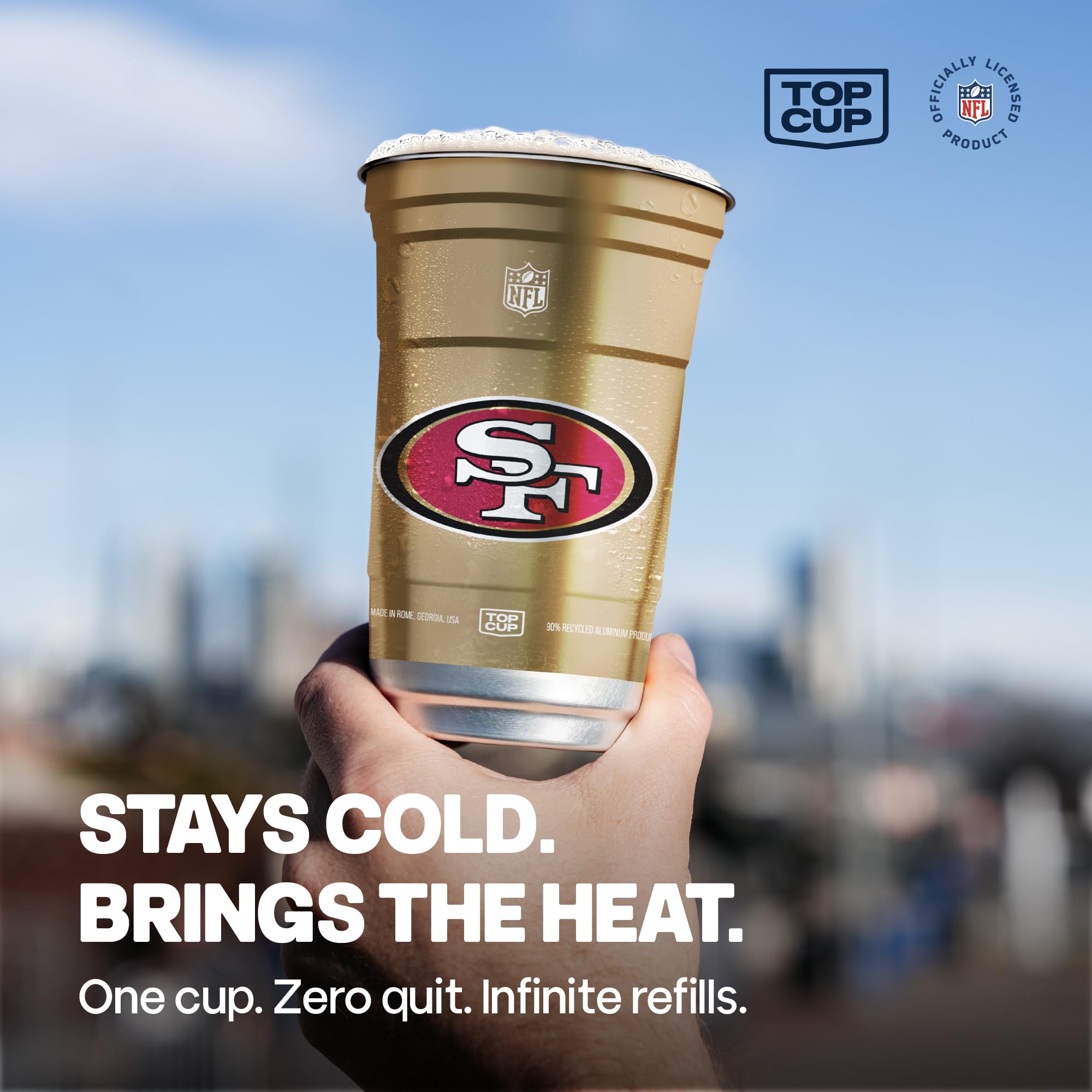 Top Cup NFL 49ers 20oz cup – tailgate-ready use at outdoor events.
