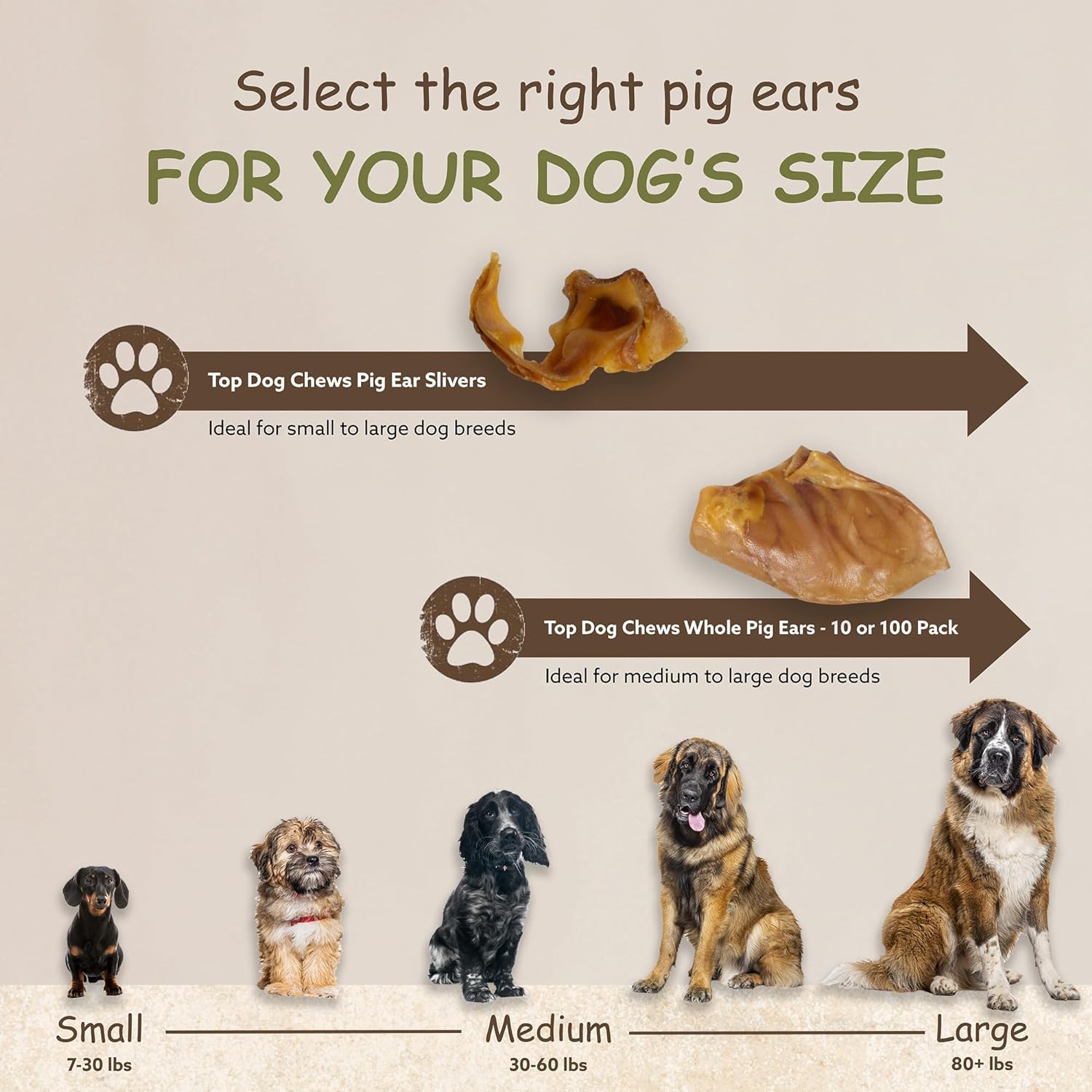 Top Dog Chews pig ears hand inspected in US facility ensuring quality.