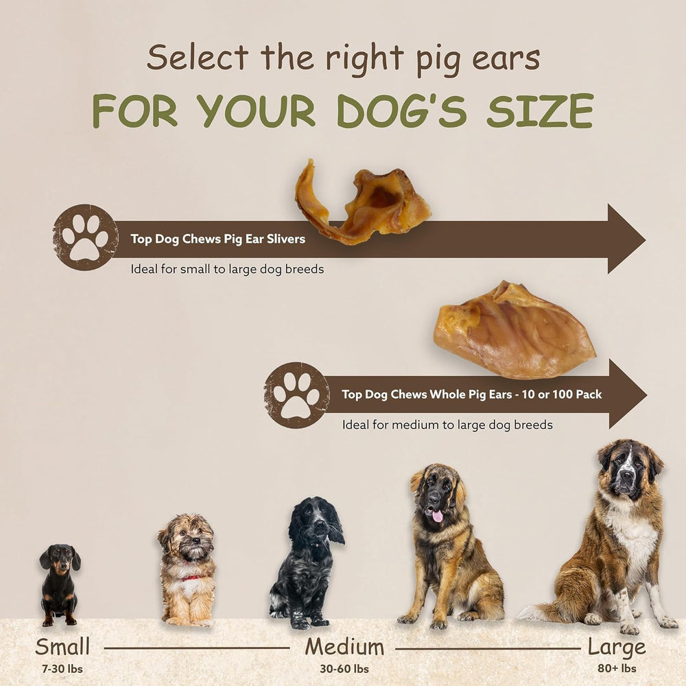 Top Dog Chews pig ears hand inspected in US facility ensuring quality.