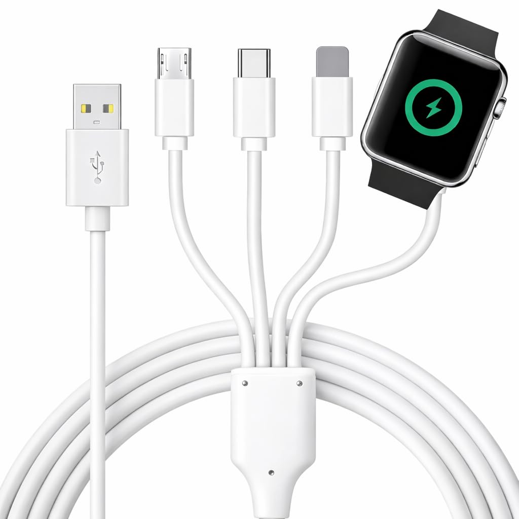 Top-Up 4-in-1 charger cable powers Apple Watch and iPhone for convenient travel charging.