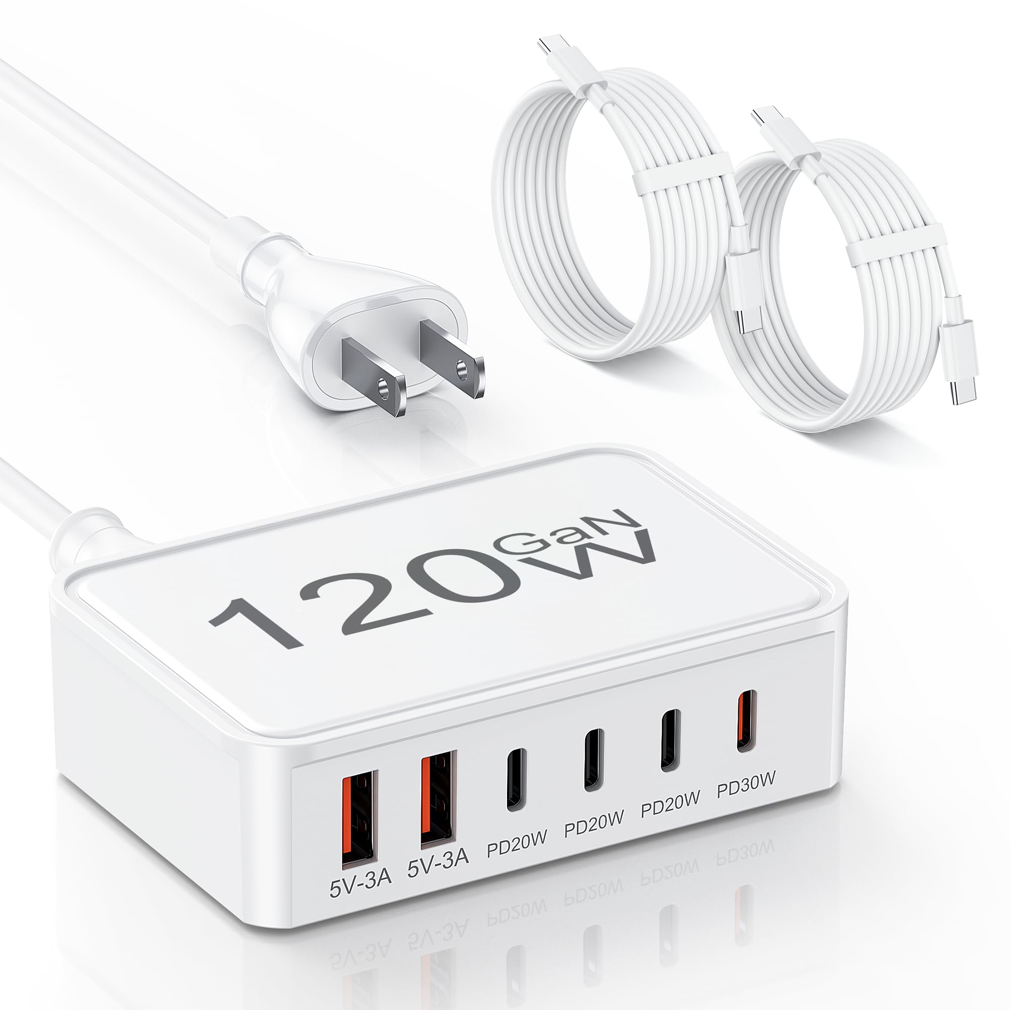 Topabol 120W GaN USB-C charger powers six devices at once, ideal for desk setups.
