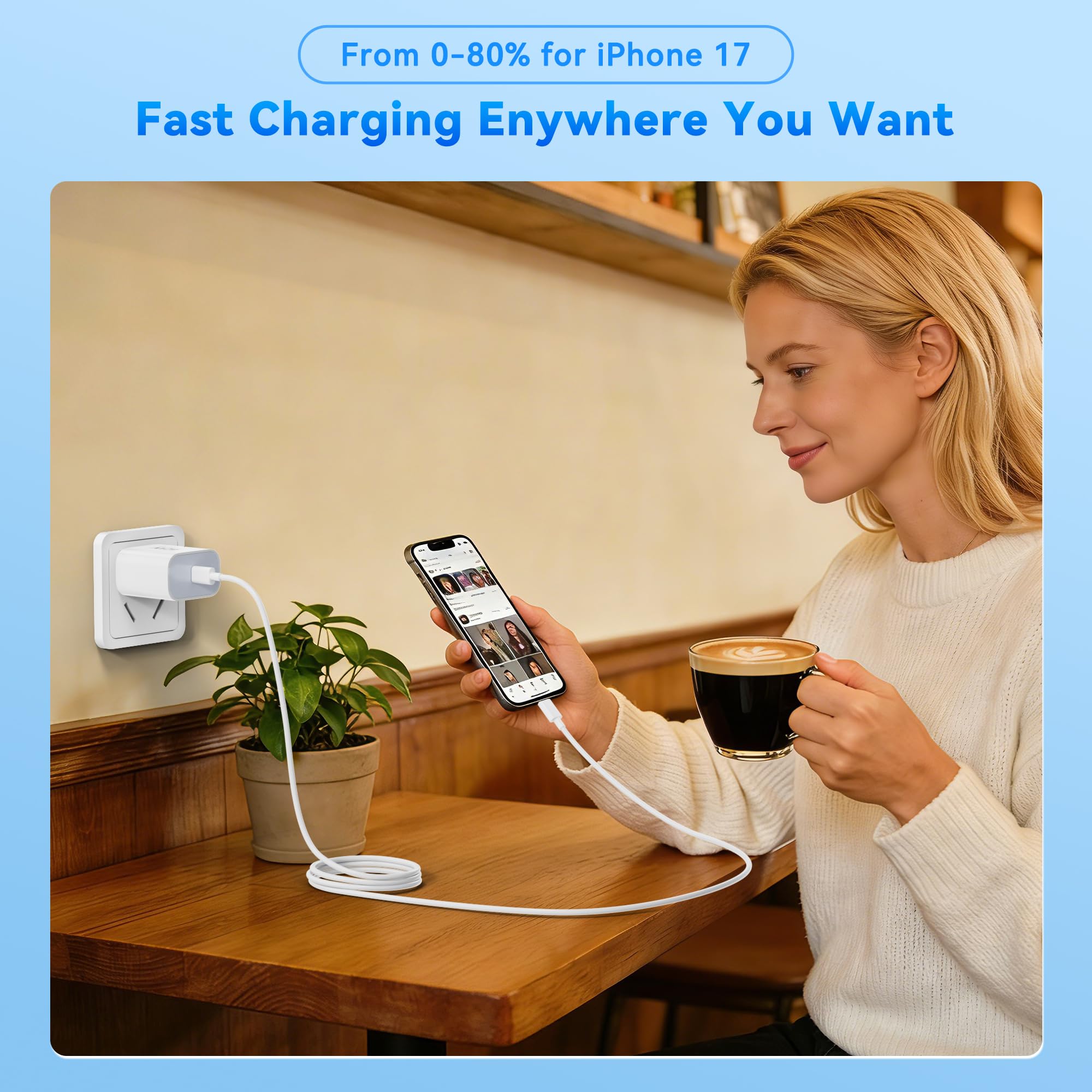 Topabol iPhone and iPad compatible USB C charger for daily use.