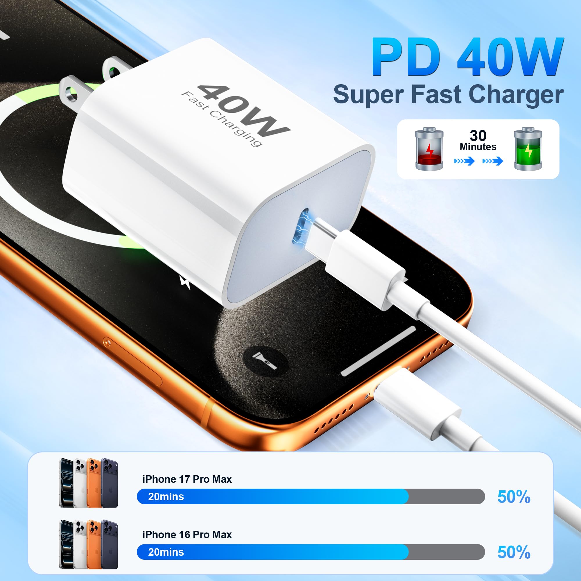 Topabol USB C charging cable, 6ft length, flexible reach for couch-side charging.
