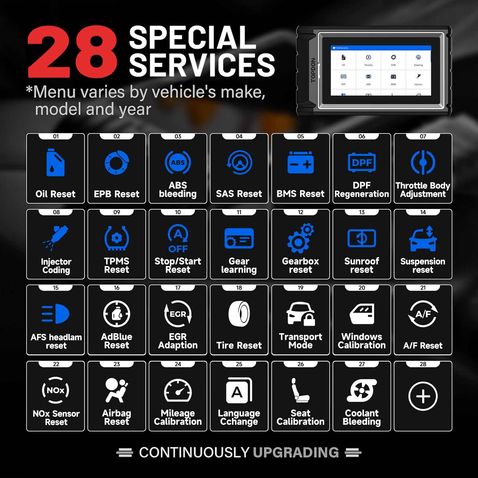 TOPDON AD800BT 64G ROM boosts offline data and reporting
