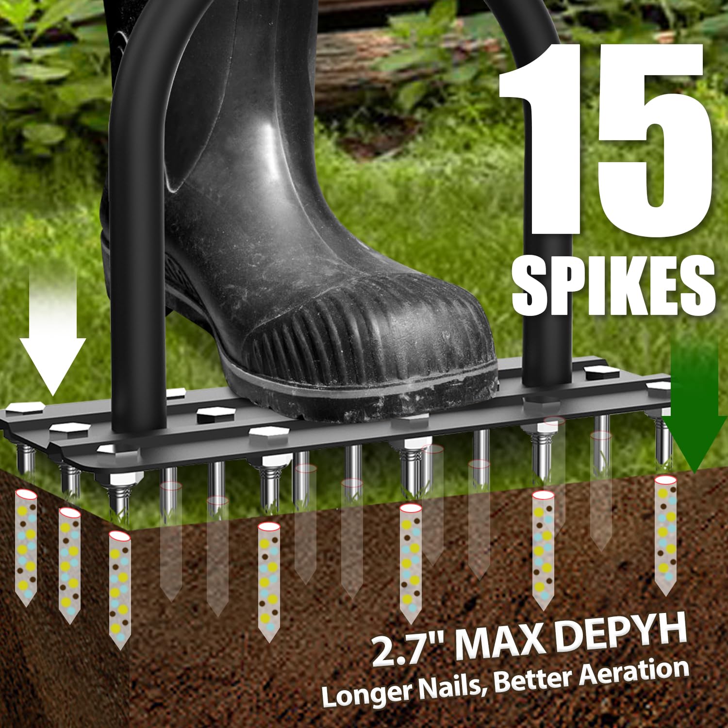 TOPHDY Aerator with height-adjustable handle for comfortable lawn care sessions.