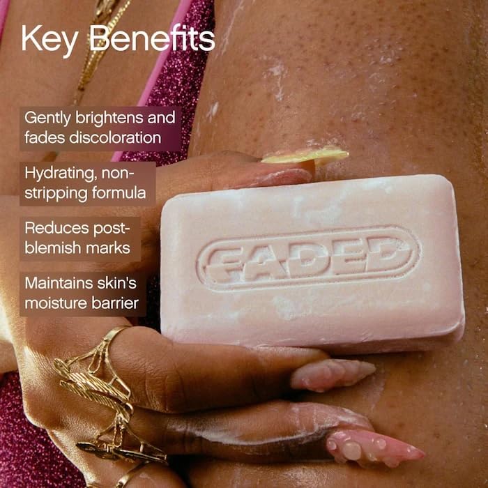 Topicals Faded cleansing bar with kojic acid and vitamin C for even tone support.