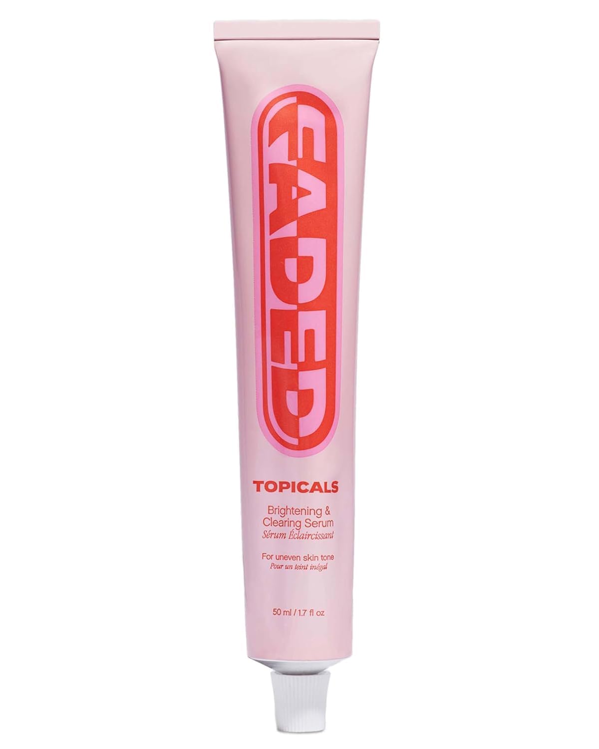 Topicals Faded Serum bottle shown for daily brightening and clearing use.