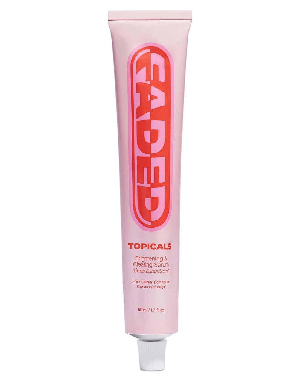 Topicals Faded Serum bottle shown for daily brightening and clearing use.