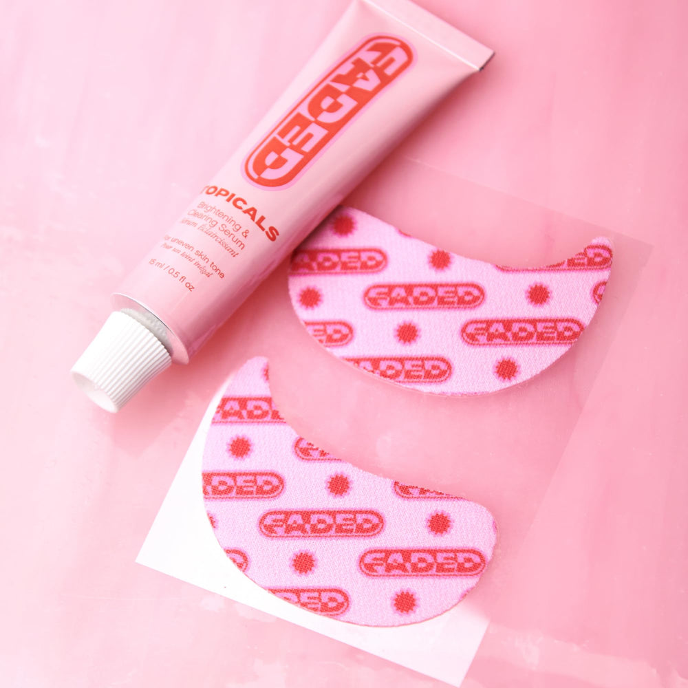 Topicals Faded under-eye masks open packaging with the six-patch set visible.