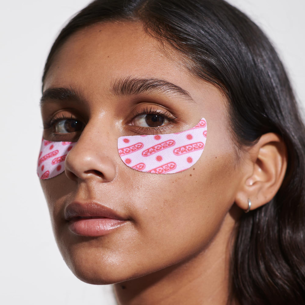 Topicals Faded under-eye masks close-up texture reveals a soft hydrogel feel.