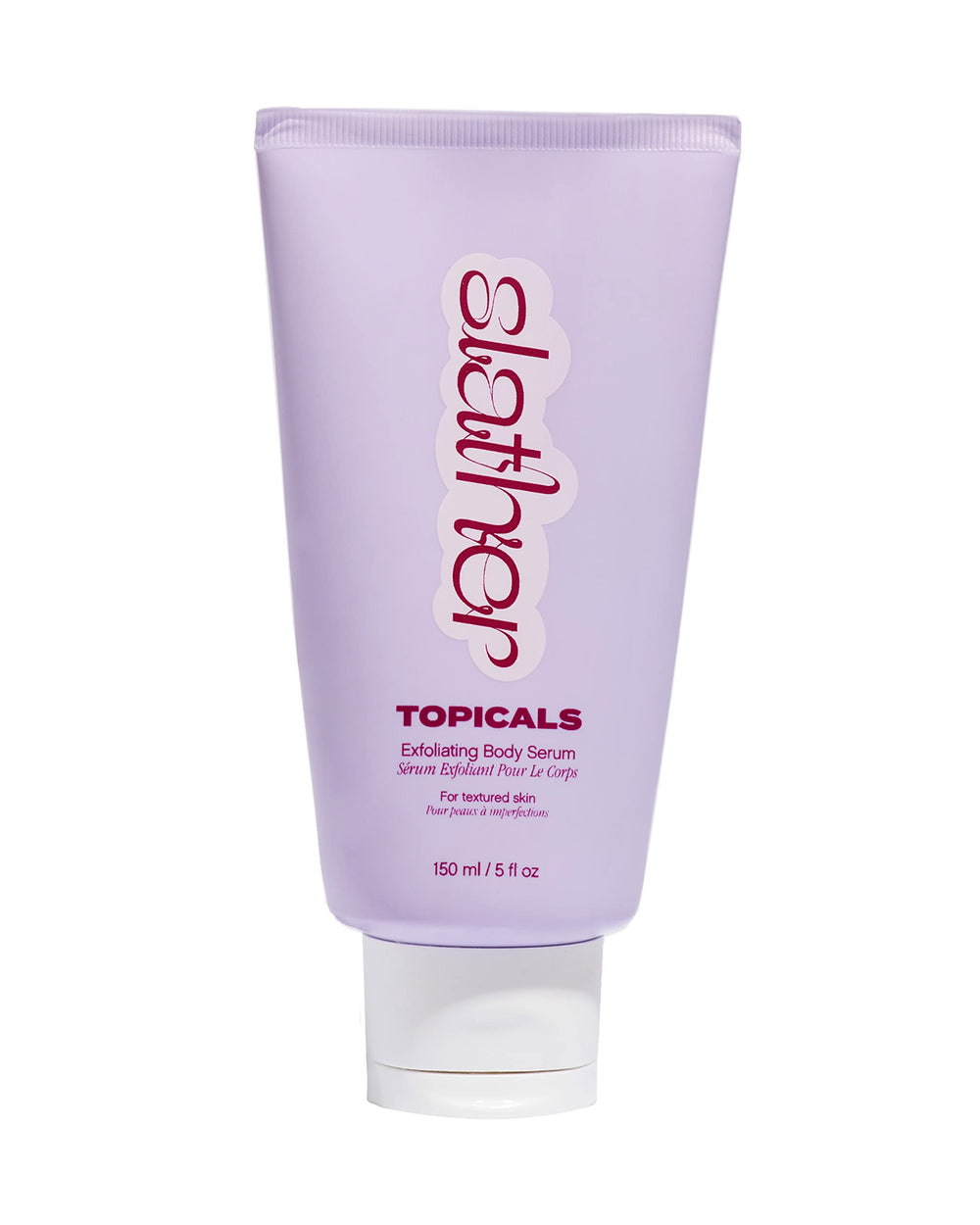 Topicals Slather exfoliating body serum bottle shown for easy nightly use and hydration