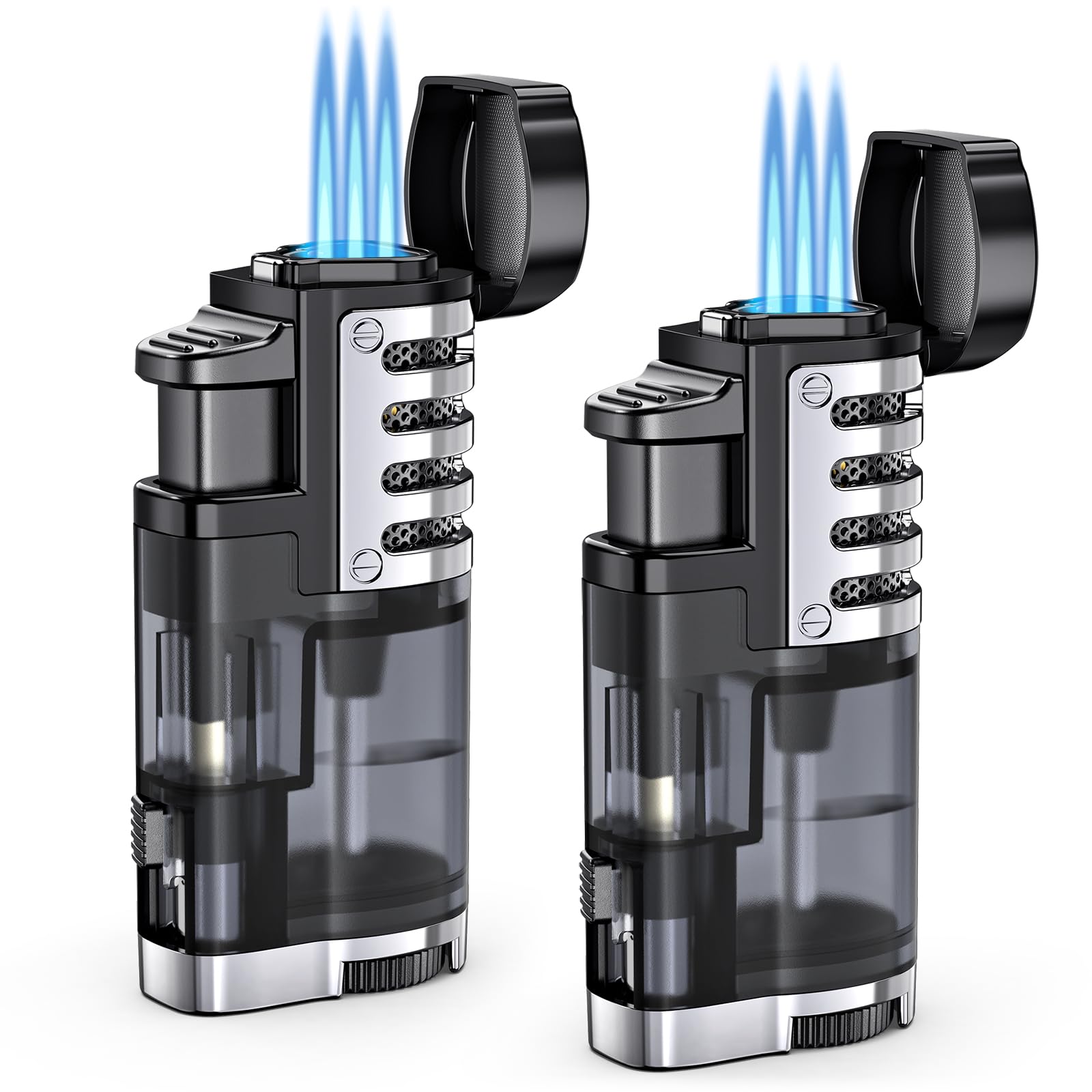 TOPKAY torch lighter with triple jet flame for reliable ignition in wind.