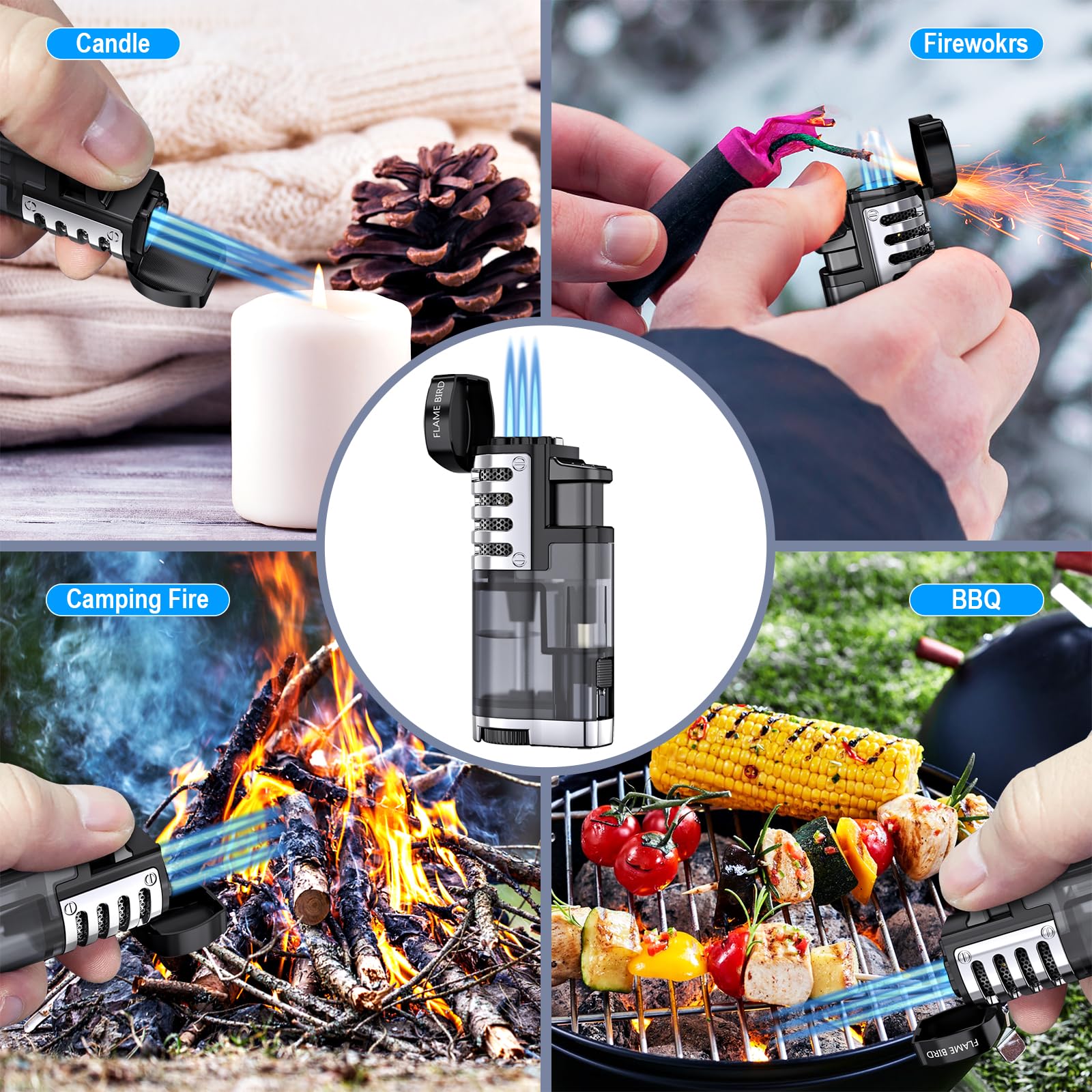 TOPKAY torch lighter is versatile for candles, grills, and camping.