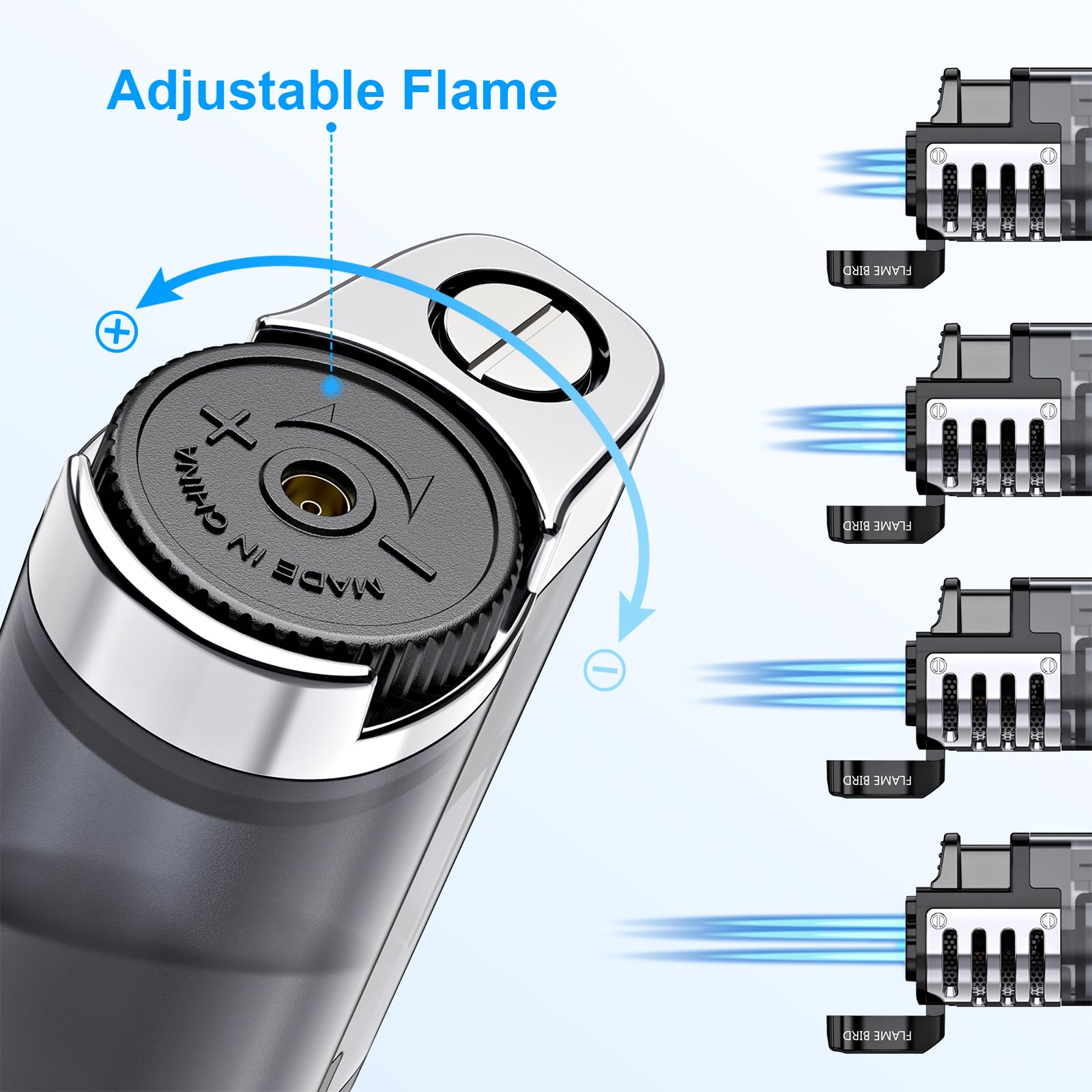 TOPKAY torch lighter shows visible fuel level for easy refills.