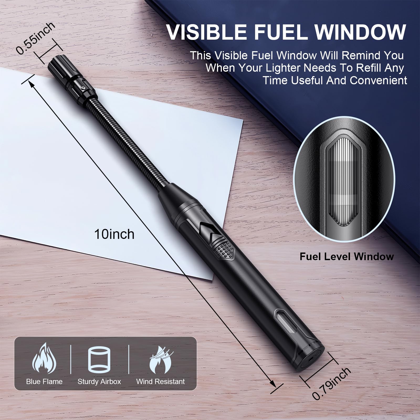 TopKAY lighter showing visible fuel window to monitor butane level