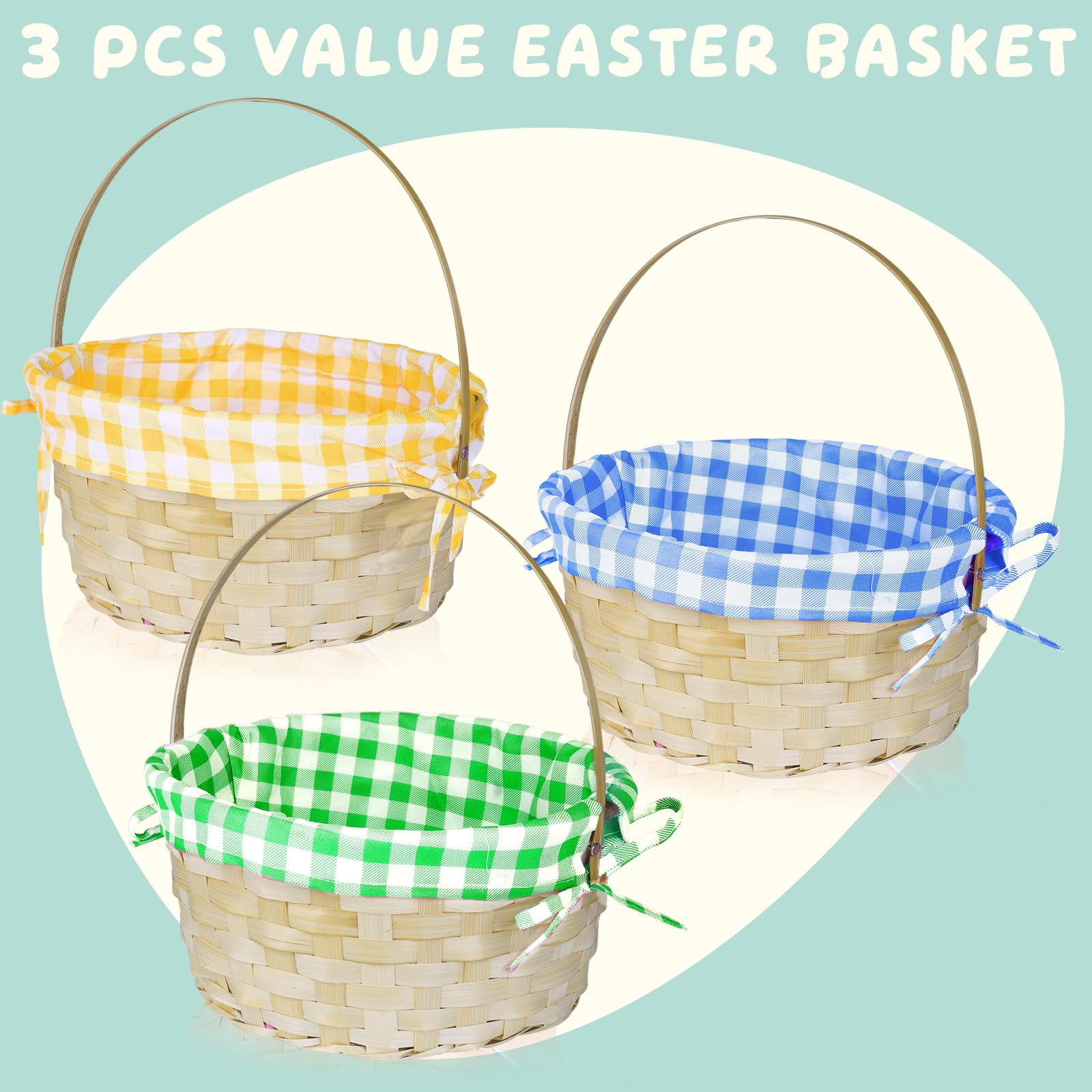 TOPLEE Easter basket three-pack with green plaid liner for rewards