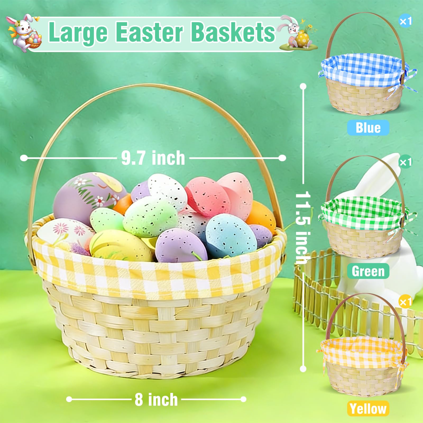 TOPLEE Easter basket three-pack with yellow plaid liner for gifting